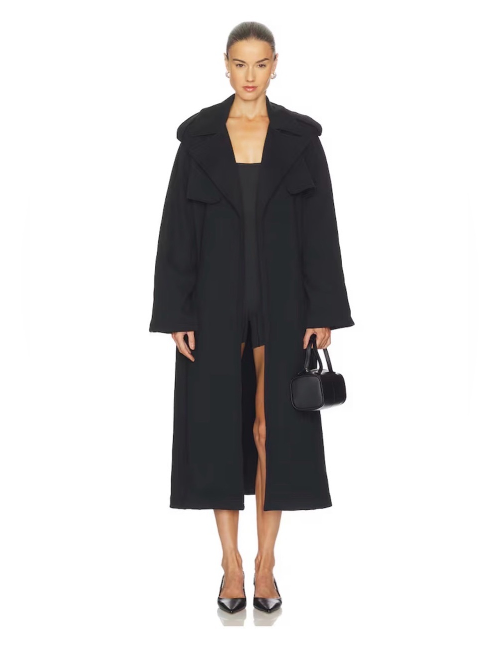 SKIMS Boyfriend Fleece Trench Coat Black Size XS  NWT Retail $248